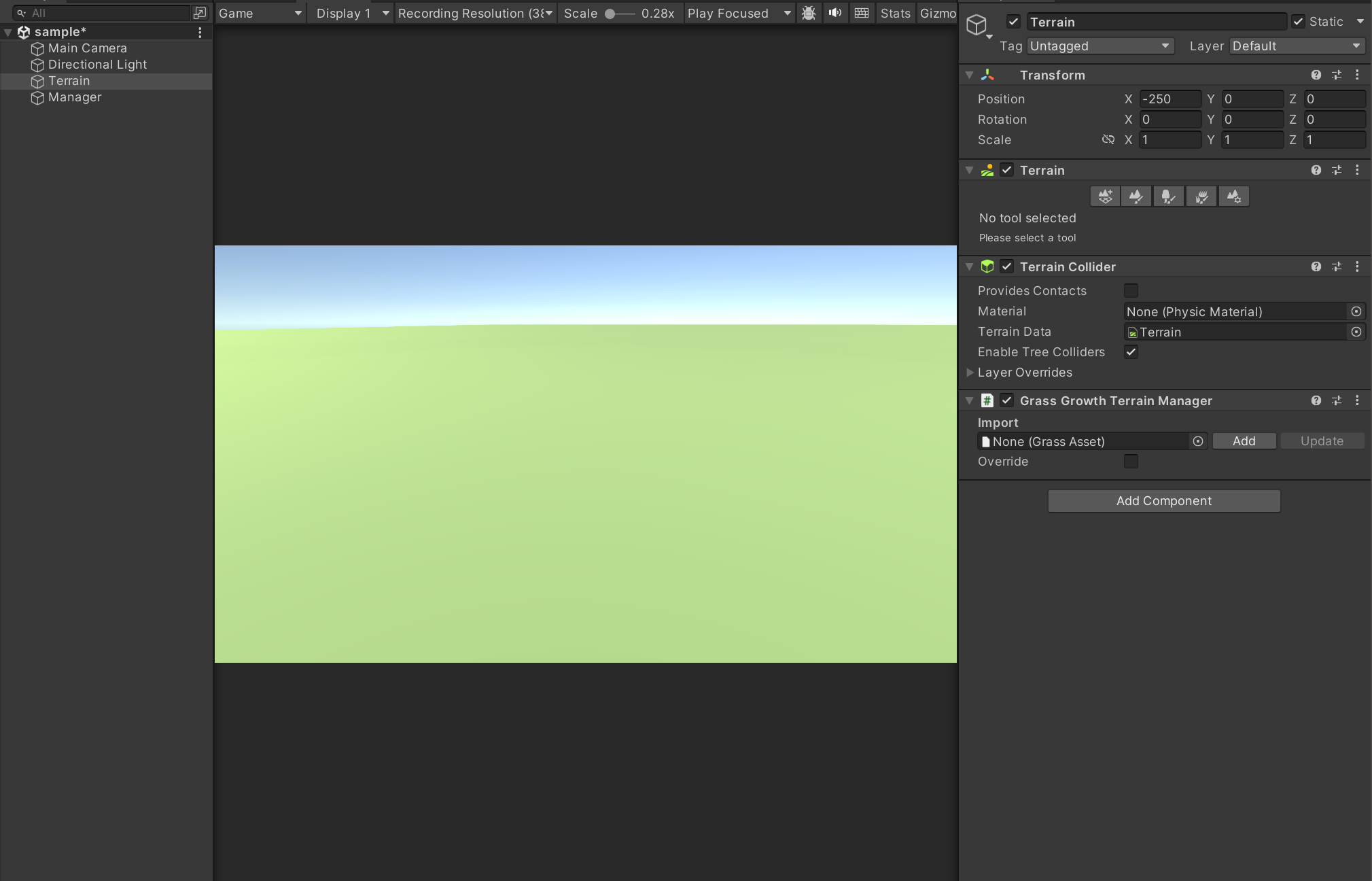 Grass Growth Terrain Manager added to the same place as Terrain